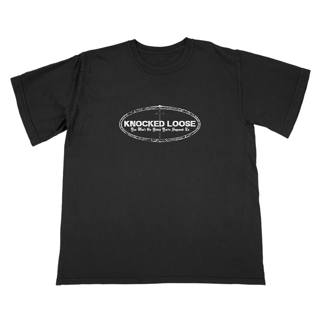Knocked Loose's "Don't Reach Live" design, printed on the front and back of a black American Apparel/Alstyle tee.