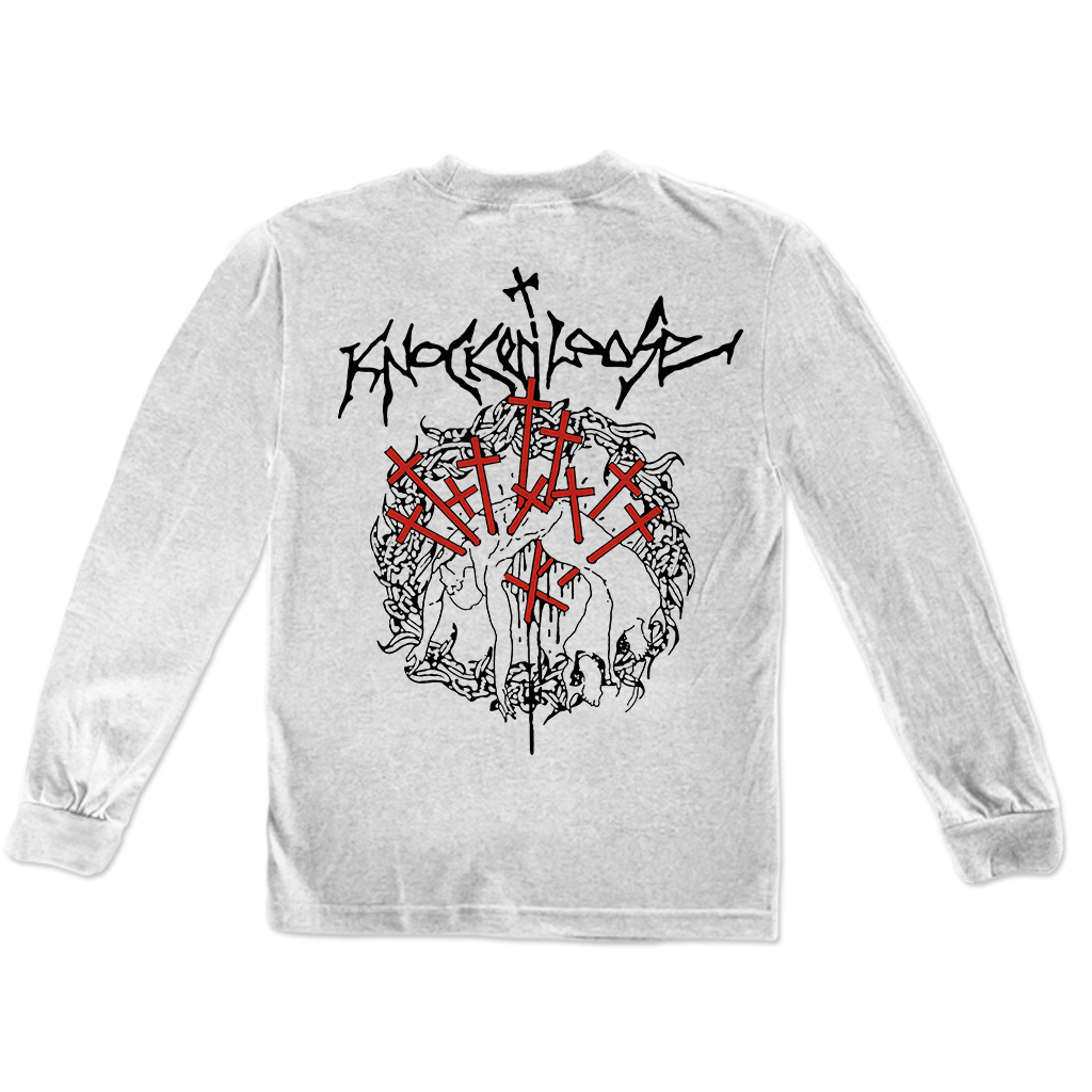 Knocked Loose's "OTAK " design, printed on front and back of an ash Gildan Apparel longsleeve.