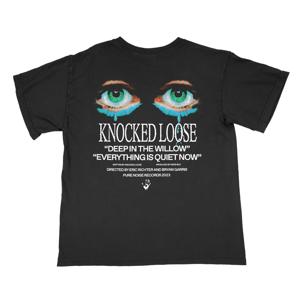 Knocked Loose's "Upon Loss" design, printed in full color on the front and back of a black Alstyle/American Apparel tee.