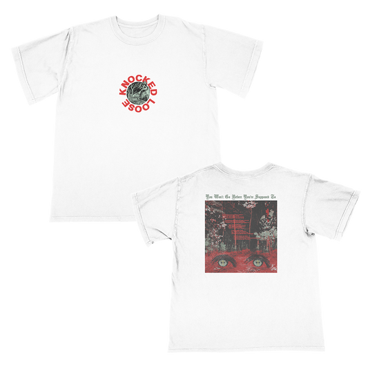 Knocked Loose's "Collecting Petals" design, printed on the front and back of a white American Apparel/Alstyle tee.