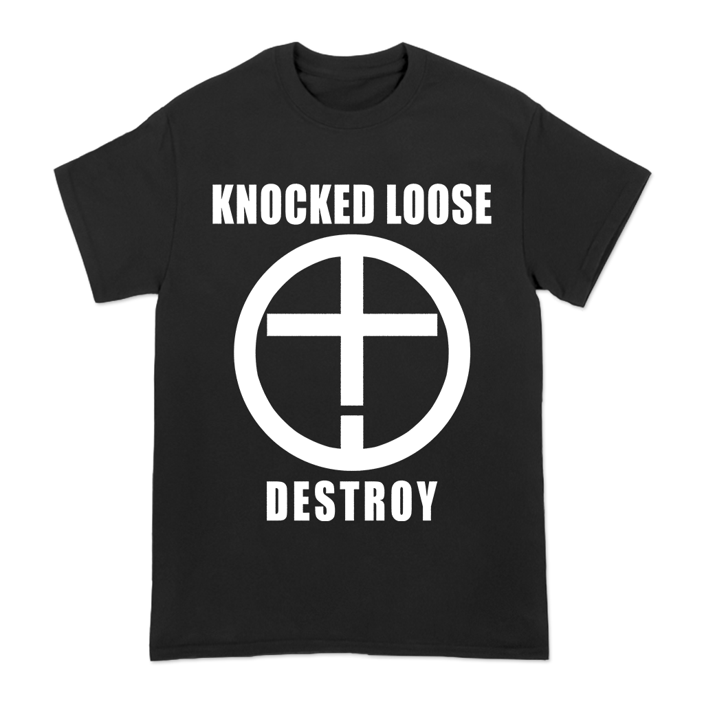 Knocked Loose's "Destroy" design, printed on the front and back of a black American Apparel/Alstyle tee.