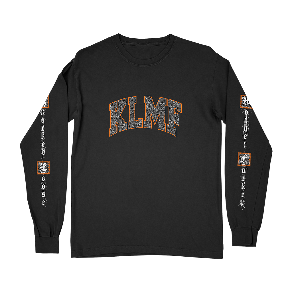 Knocked Loose's "Live Collage" design, printed on the front, back and both sleeves of a black Alstyle Apparel longsleeve.