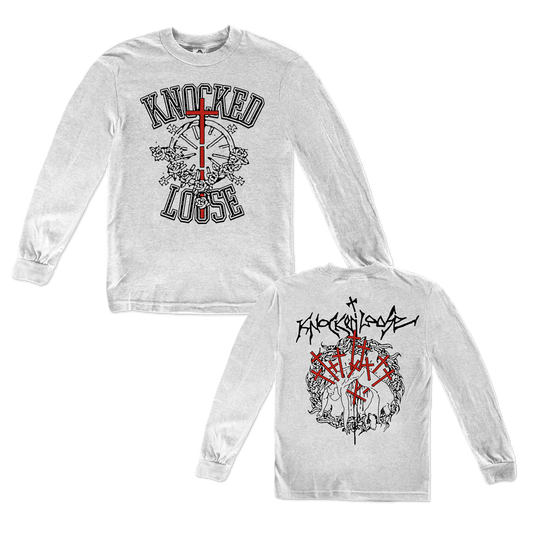 Knocked Loose's "OTAK " design, printed on front and back of an ash Gildan Apparel longsleeve.